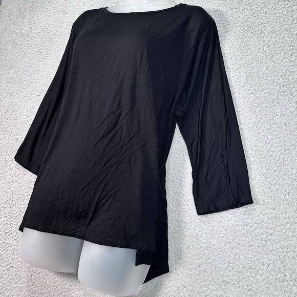 Eileen Fisher Stretch Tunic Top Women Large Black 3/4 Sleeve Oversized Knit Chic - Picture 2 of 11